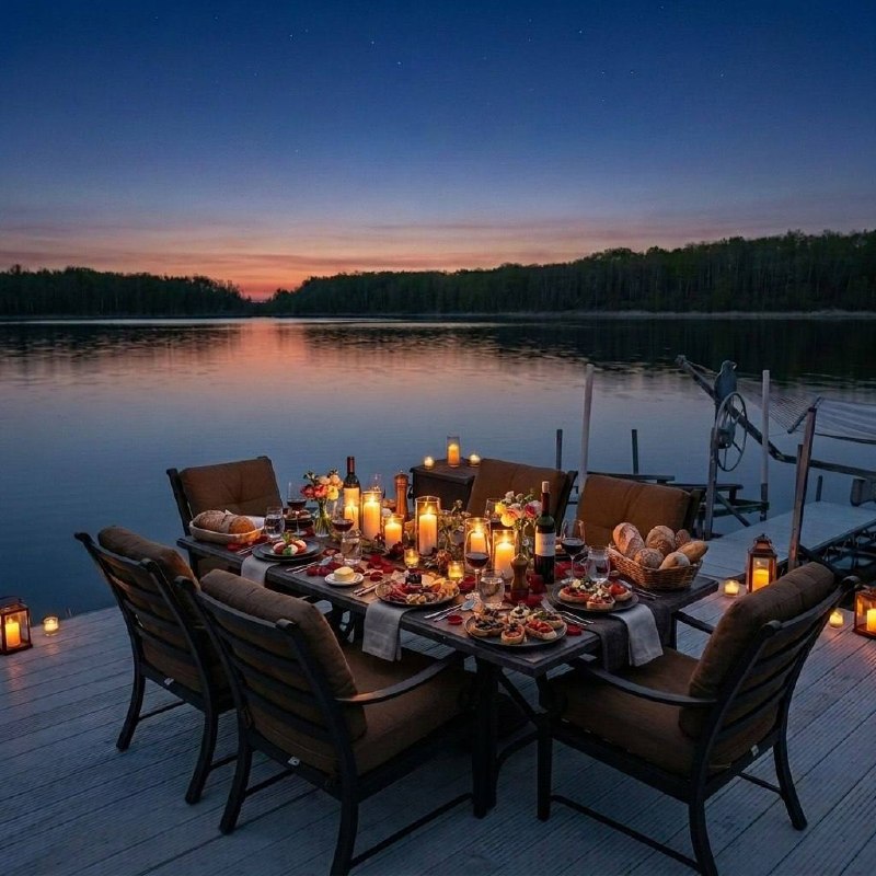Dock dining with fireplace